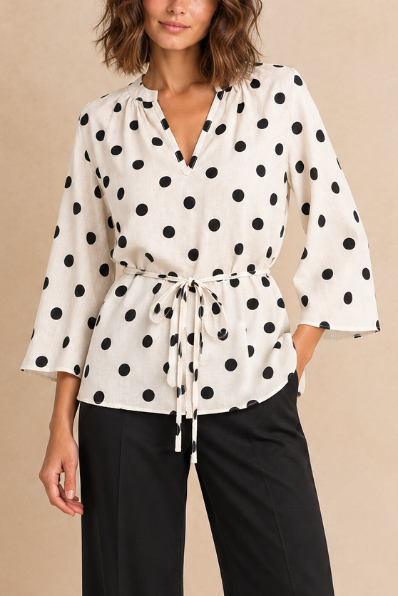 Capucine | Polka Dot Self-Tie Blouse