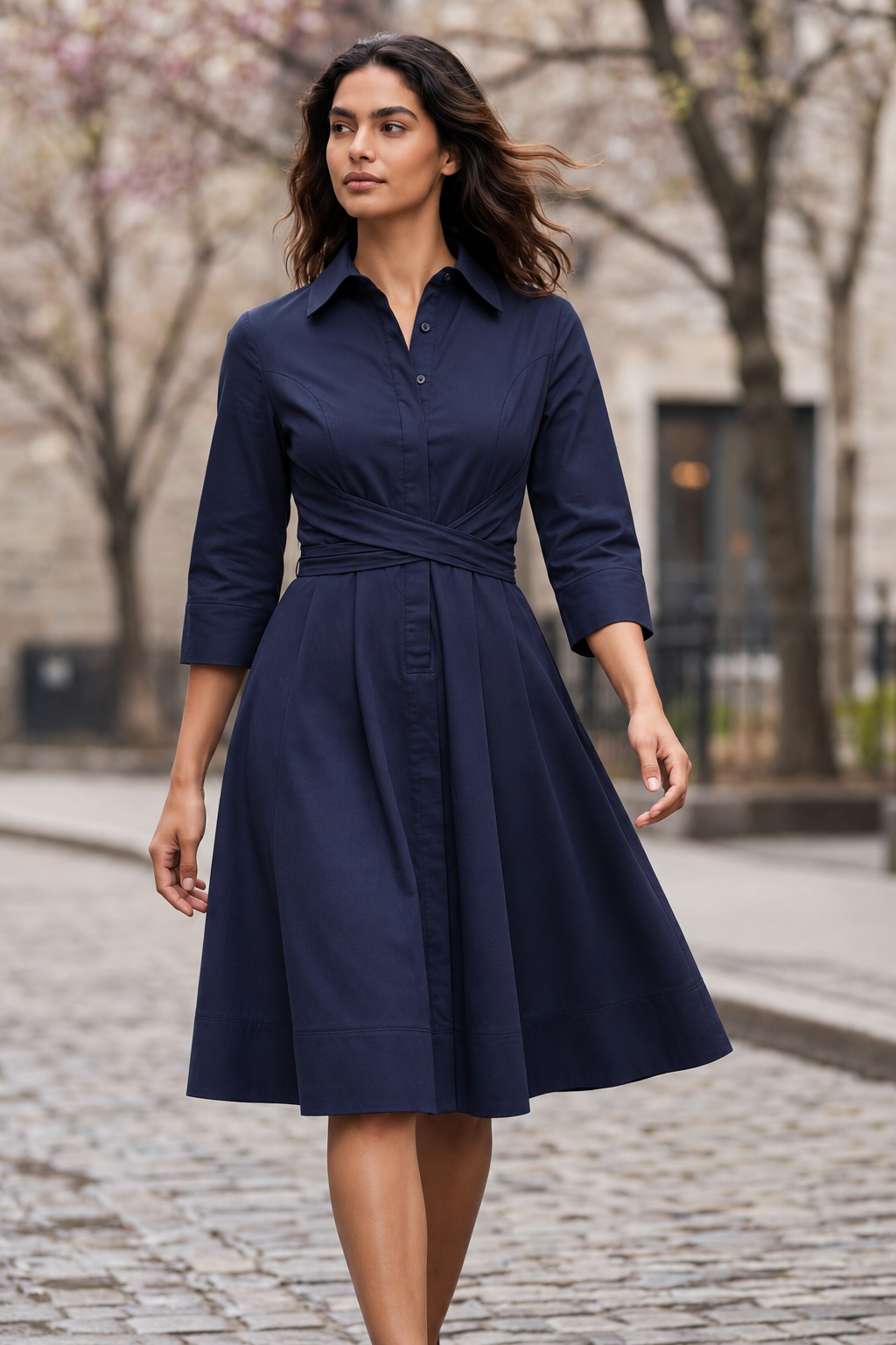 Tessa Robe chemise torsade devant coupe évasée