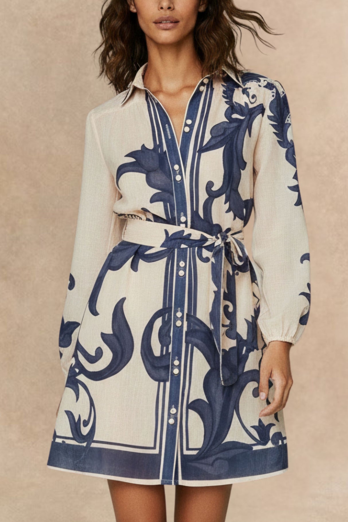 Dalia Printed Long Sleeve Shirt Dress