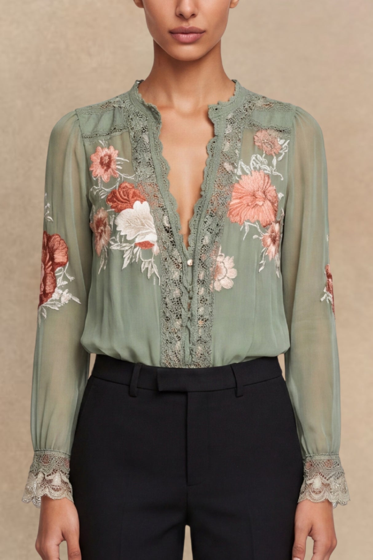 Priya Chemisier Floral Détails Dentelle