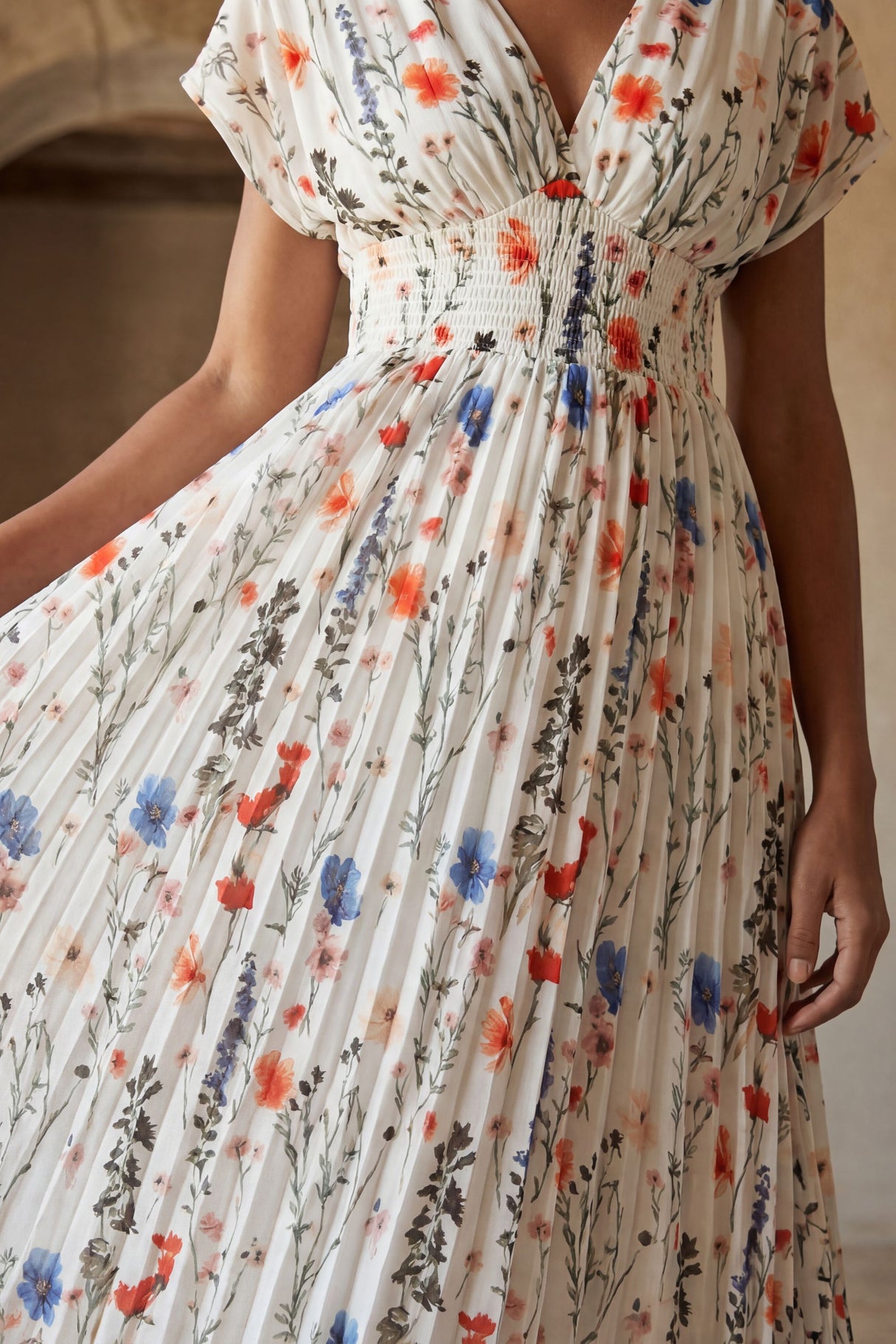 Prune Robe Longue Plissée Imprimé Floral