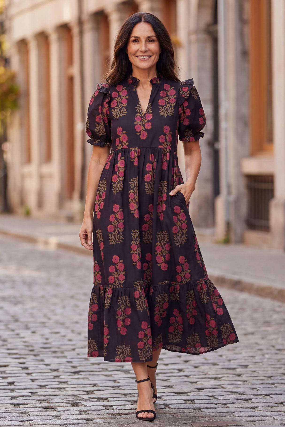 Reagan Robe Longue Étagée Imprimé Floral