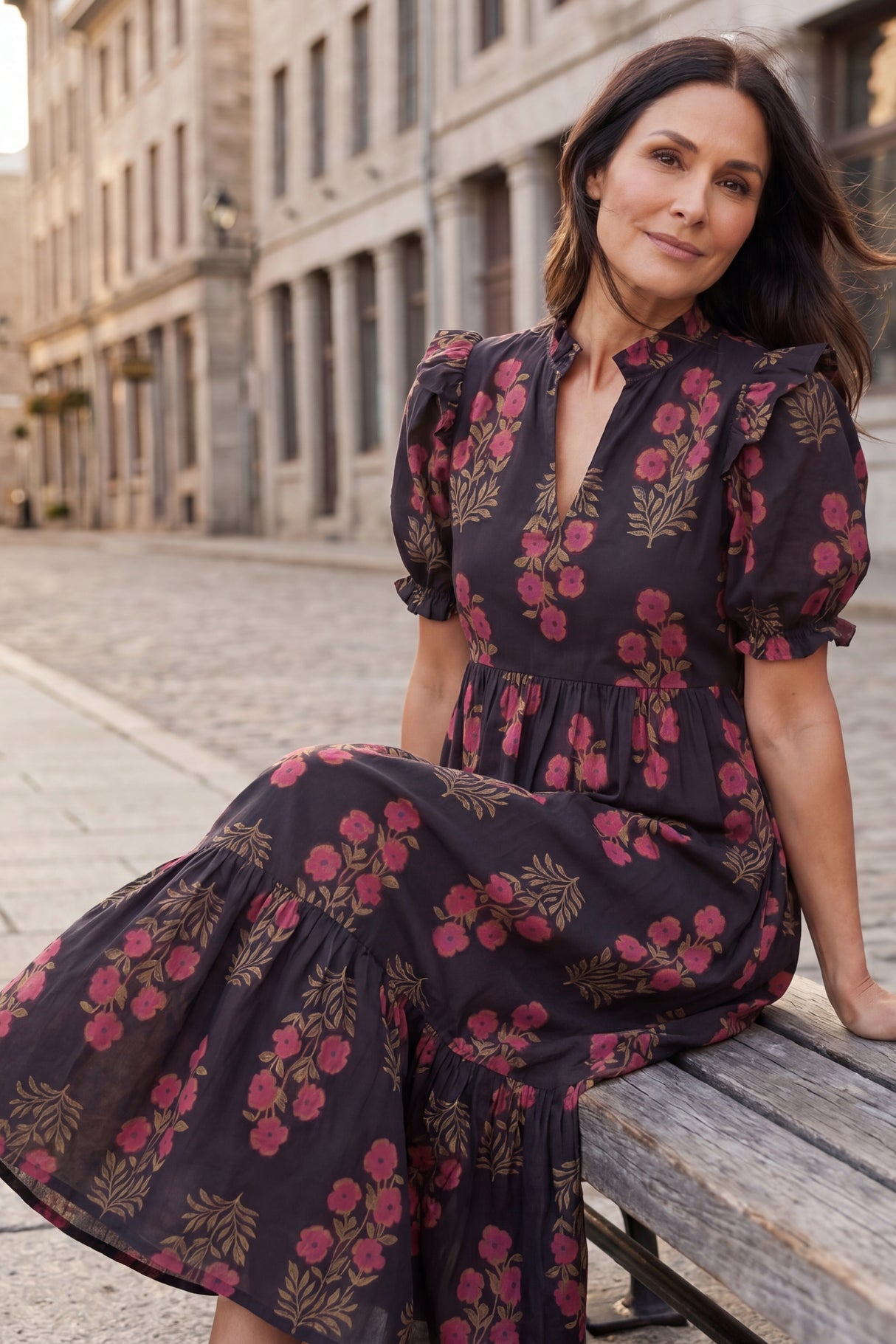 Reagan Robe Longue Étagée Imprimé Floral