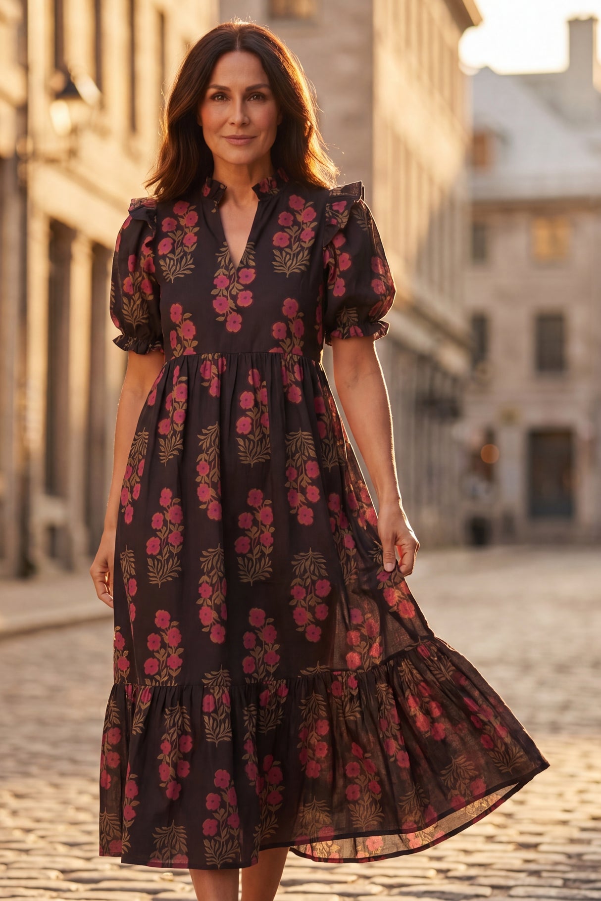 Reagan Robe Longue Étagée Imprimé Floral