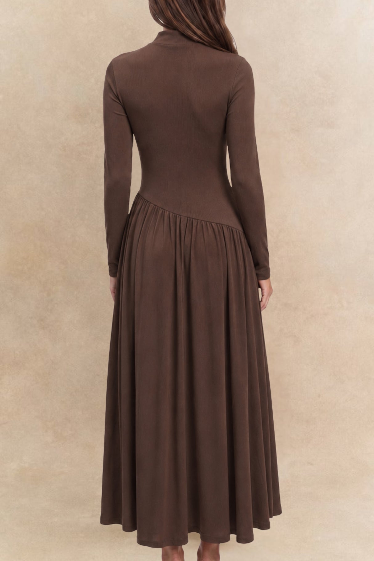 Romane Mock Neck Long Sleeve Midi Dress