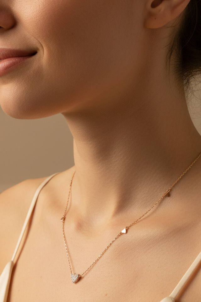 Rose Gold Zircon Heart Necklace