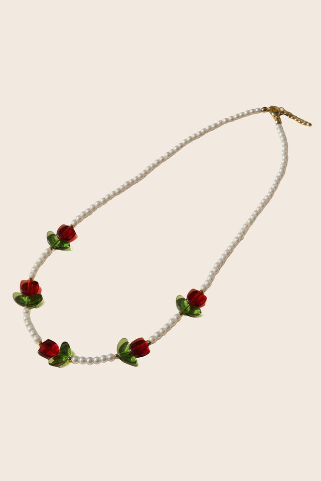Rose Bead Charm Necklace