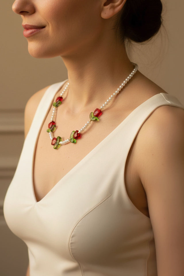 Rose Bead Charm Necklace