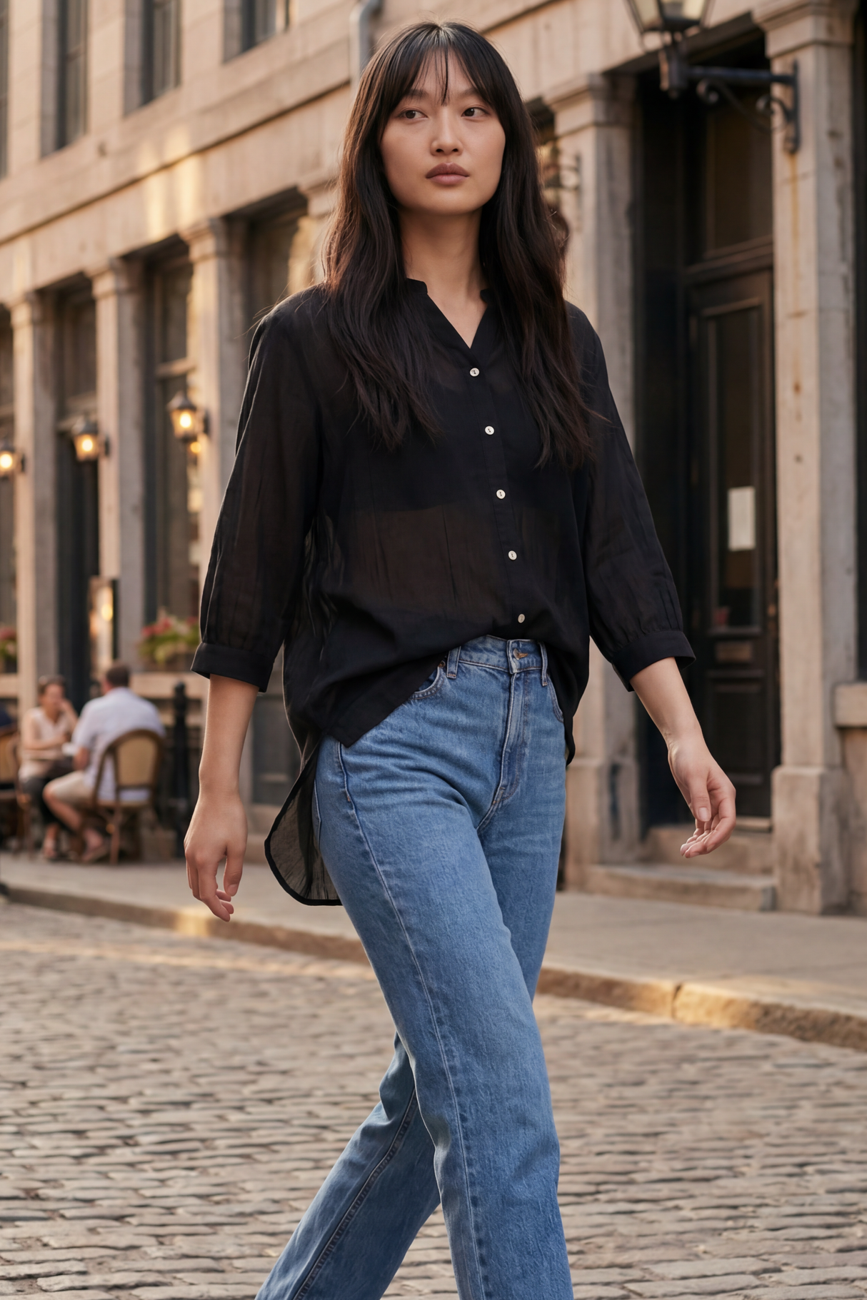 Roxanne Oversized Shirt Semi-Sheer Cotton Blend