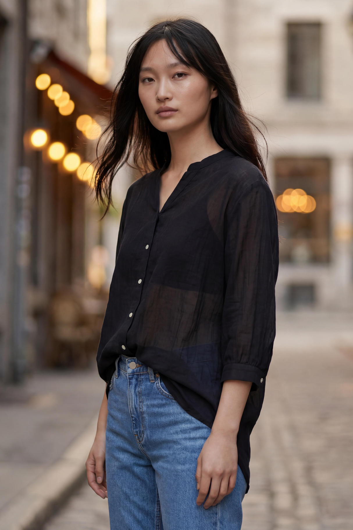 Roxanne Oversized Shirt Semi-Sheer Cotton Blend