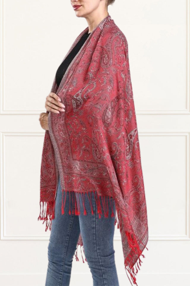 Pashmina Scarf Paisley Fringed Red - Onze Montreal Red Onze Montreal