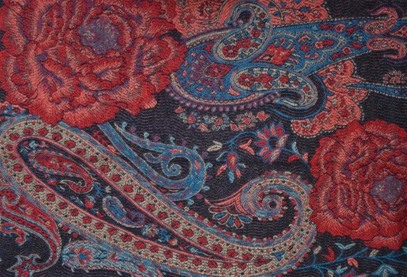 Scarf Paisley Motif Black Fringed
