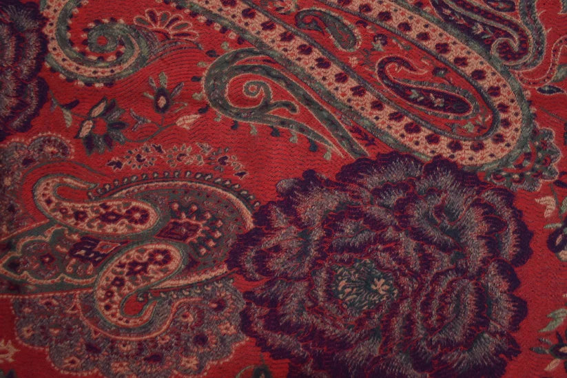 Scarf Paisley Floral Motif Red Fringed