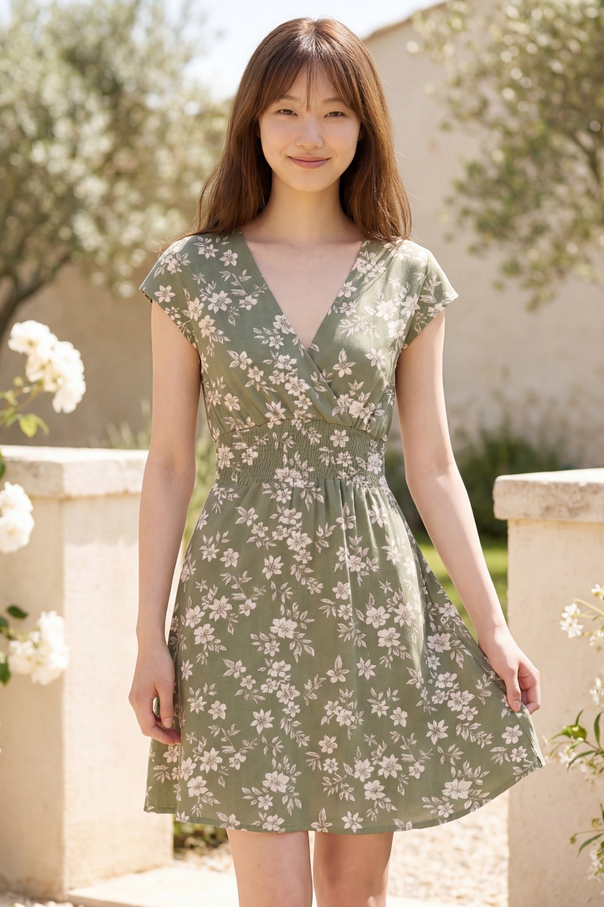 Sadie Floral Print Surplice Mini Dress