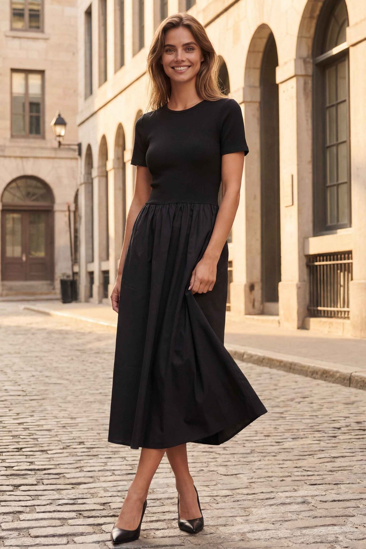 Sarah Black Full-Skirt Dress