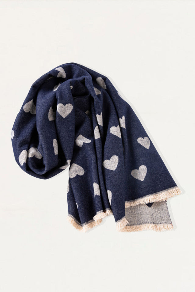 Scarf Hearts Motif Fringes - Onze Montreal Navy Onze Montreal