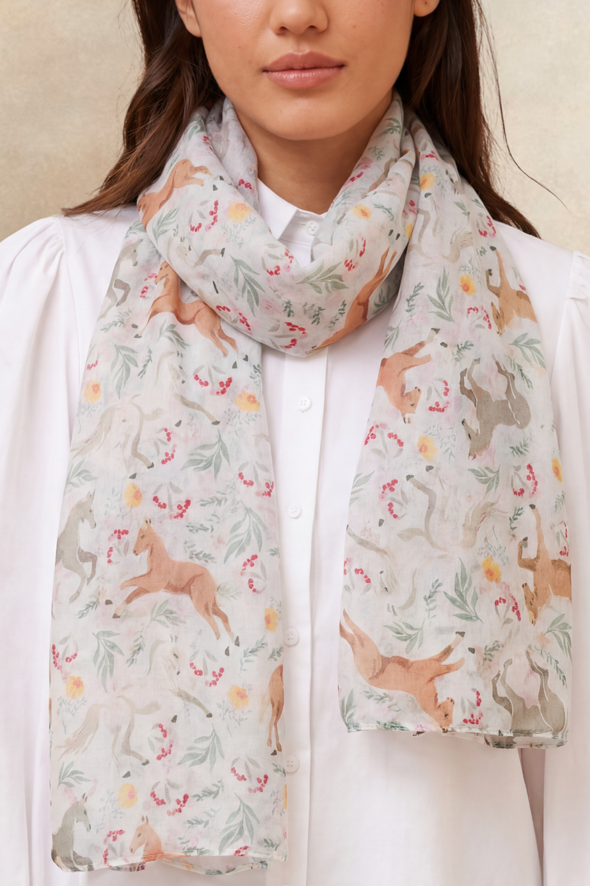 Foulard Cheval Fleur Blanc