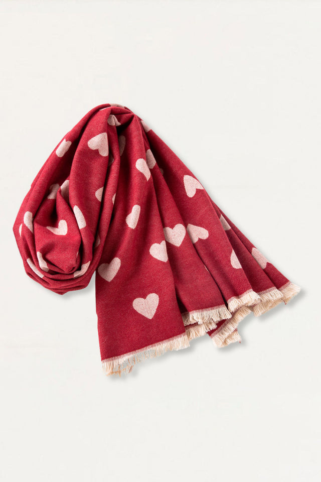 Scarf Hearts Motif Fringes - Onze Montreal Red Onze Montreal