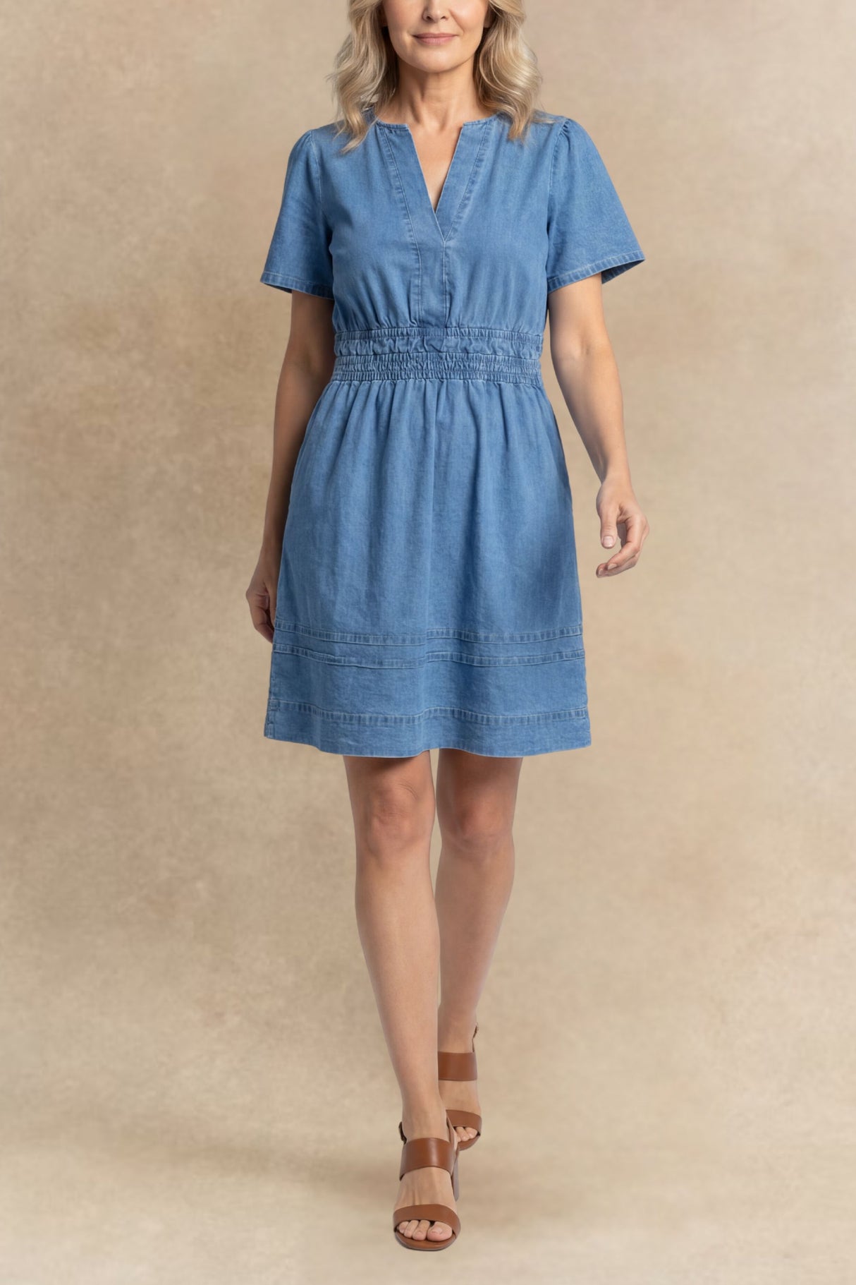 Shanti Robe Jean Manches Courtes Dentelées