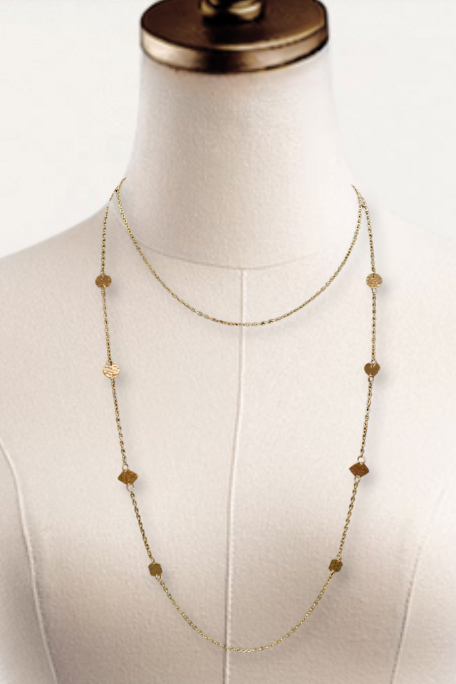 Shapes Double Strand Long Chain Necklace - Gold Plated