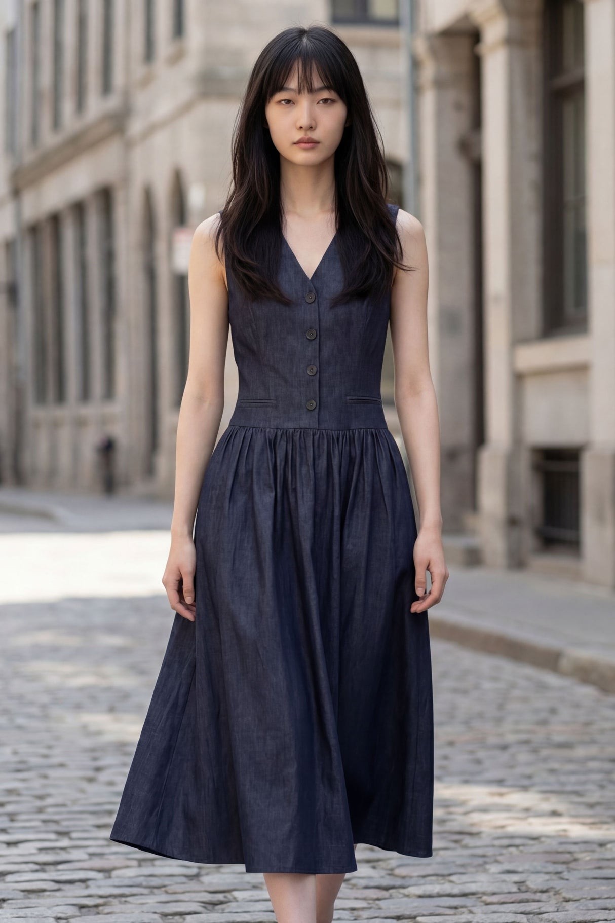 Sigourney Robe Midi Sans Manches Col V