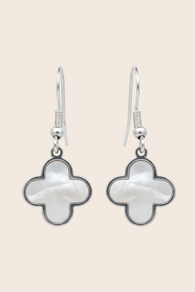 Silver-Tone Mother-of-Pearl Clover Drop Earrings