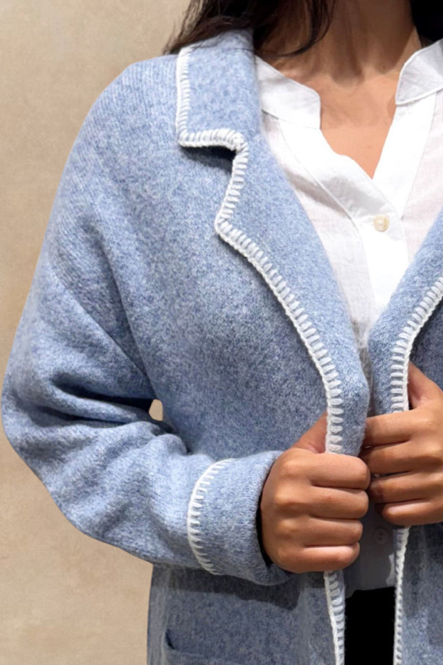 Solana Veste Tricot Coutures Contrastées Poches Femme