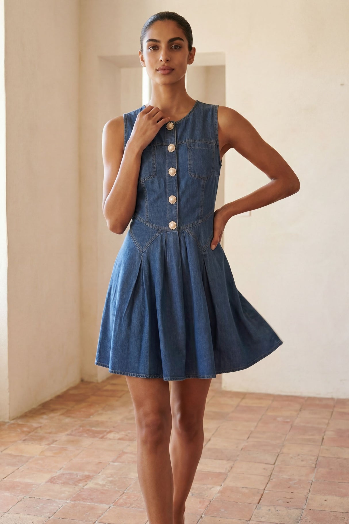 Solange Robe Jean Sans Manches Boutons