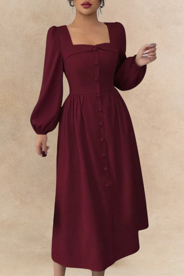 Irène Square Neck Button-Front Midi Dress