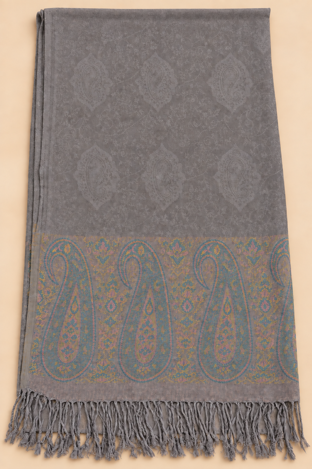 Foulard pashmina jacquard à motifs cachemire gris