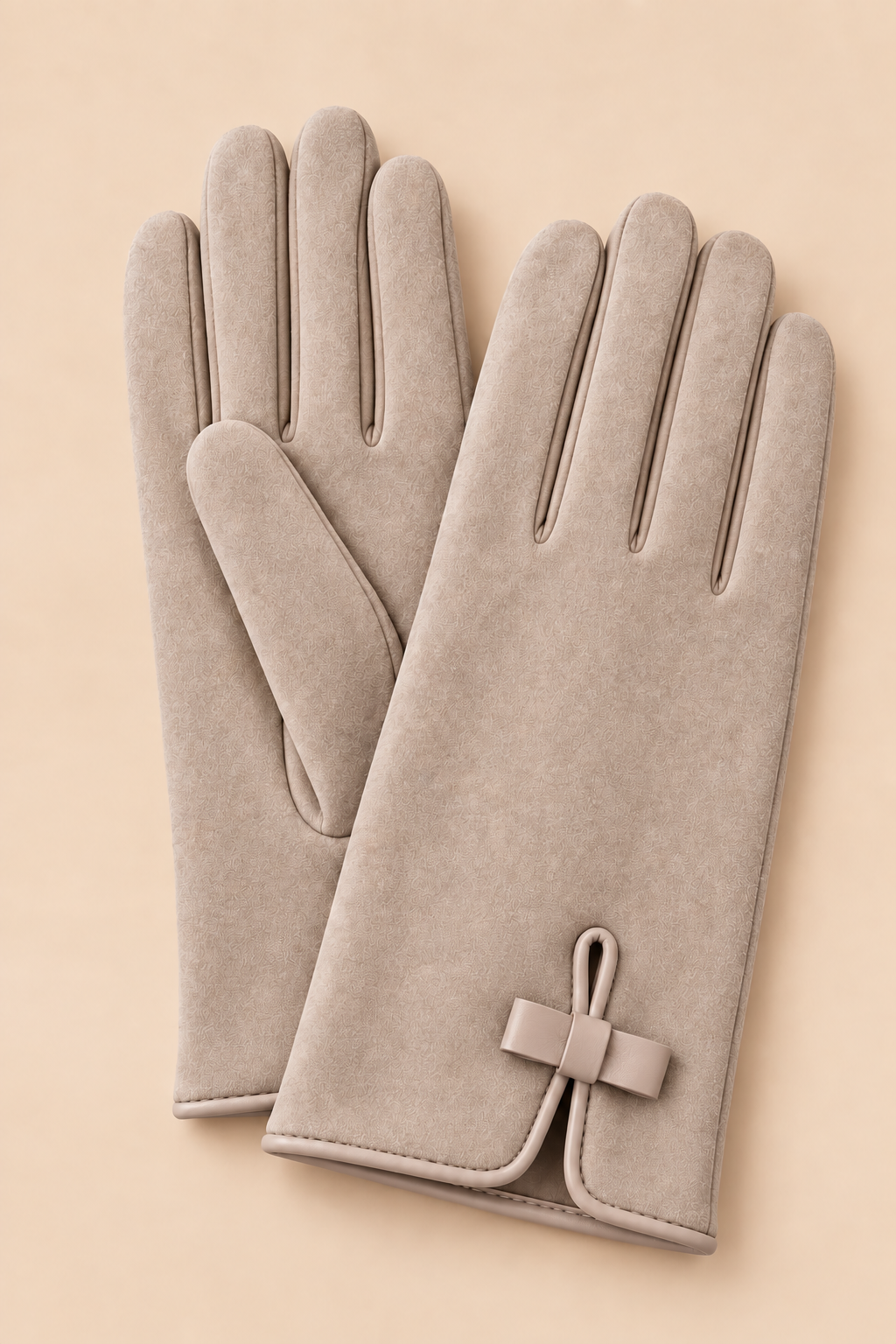 Gants D’hiver Taupe Nœud Élégant