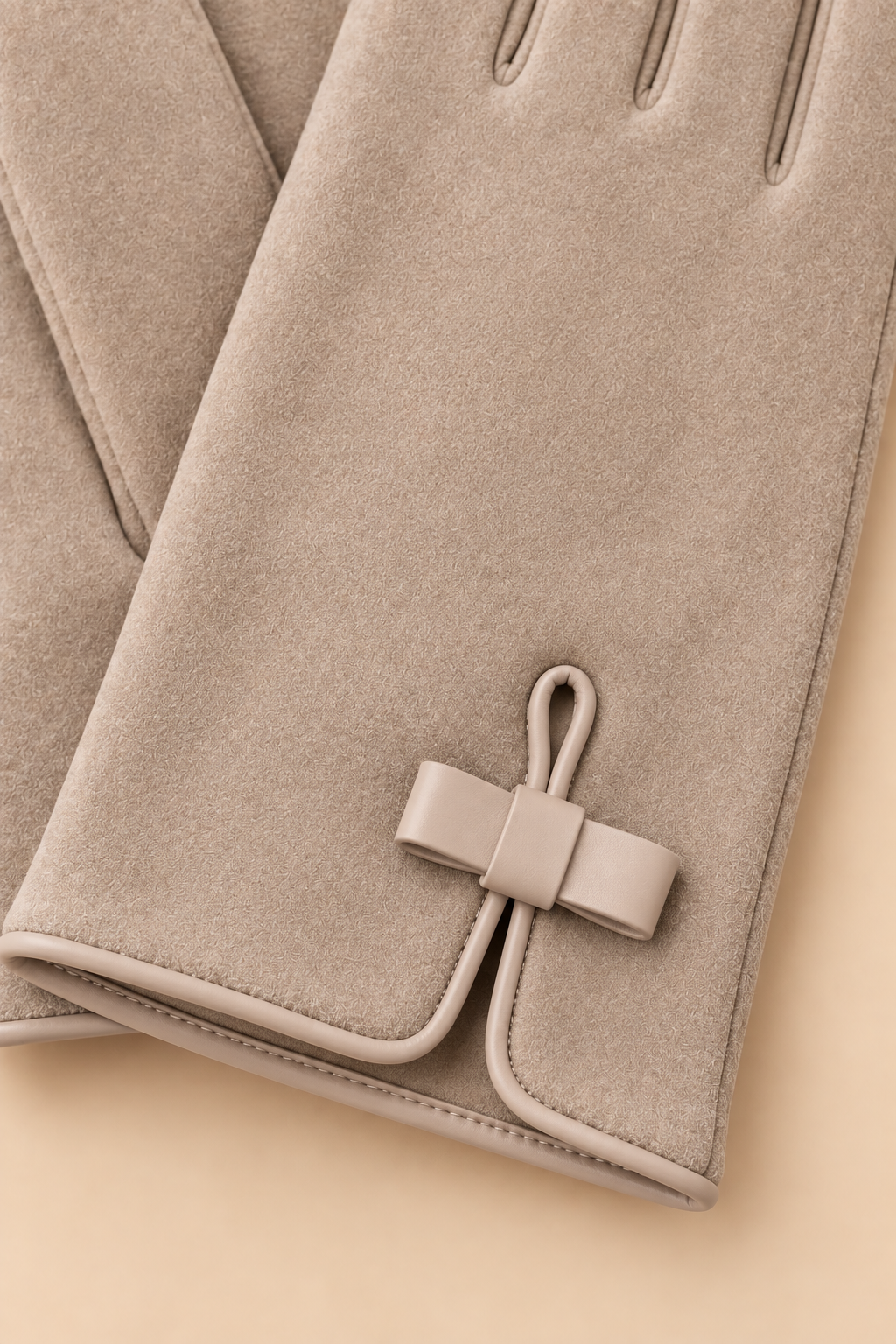Gants D’hiver Taupe Nœud Élégant