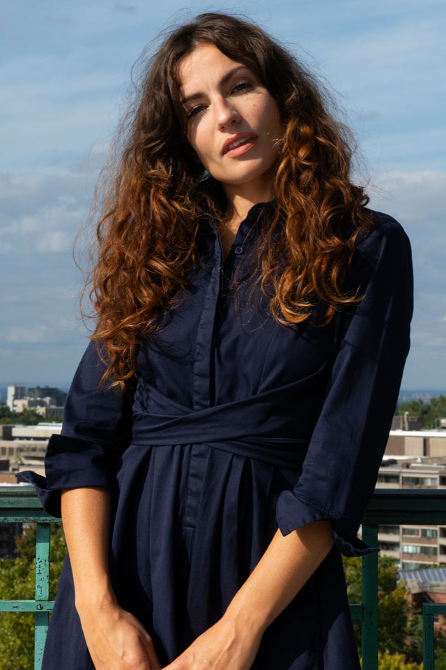 Tessa Shirt Dress Twist Waist Tie Pockets - Onze Montreal Black / XS Annick