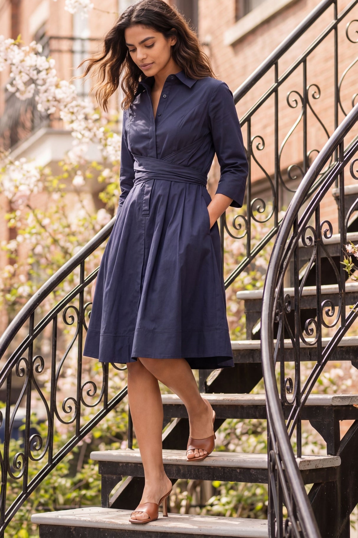 Tessa Robe chemise torsade devant coupe évasée