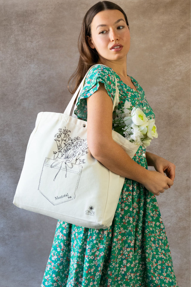 Tote Bag Canvas Custom Illustration Flowers In My Pocket