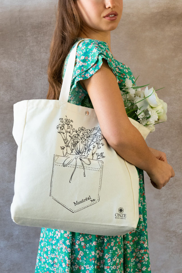 Tote Bag Canvas Custom Illustration Flowers In My Pocket