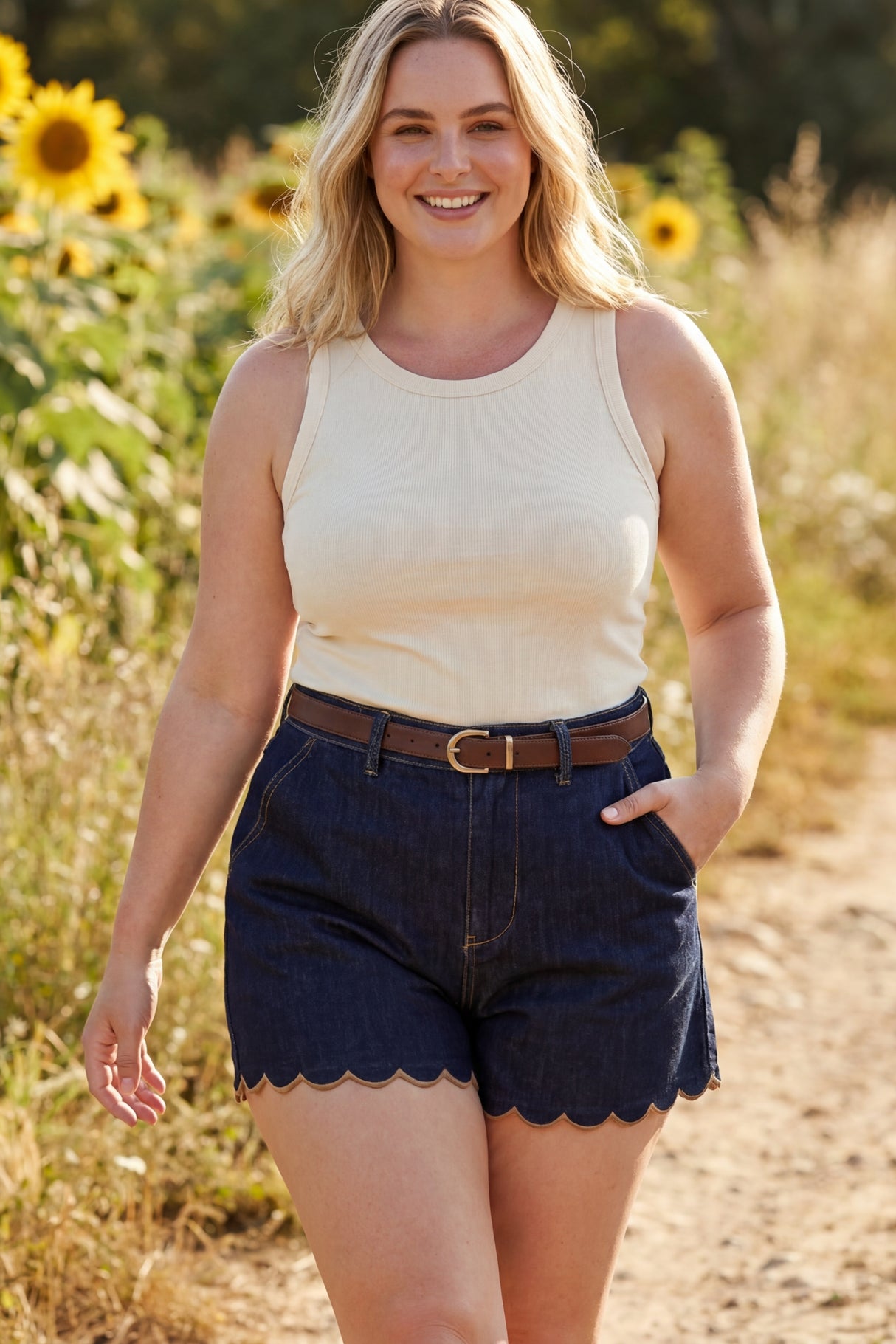 Uma Scalloped Hem Denim Shorts