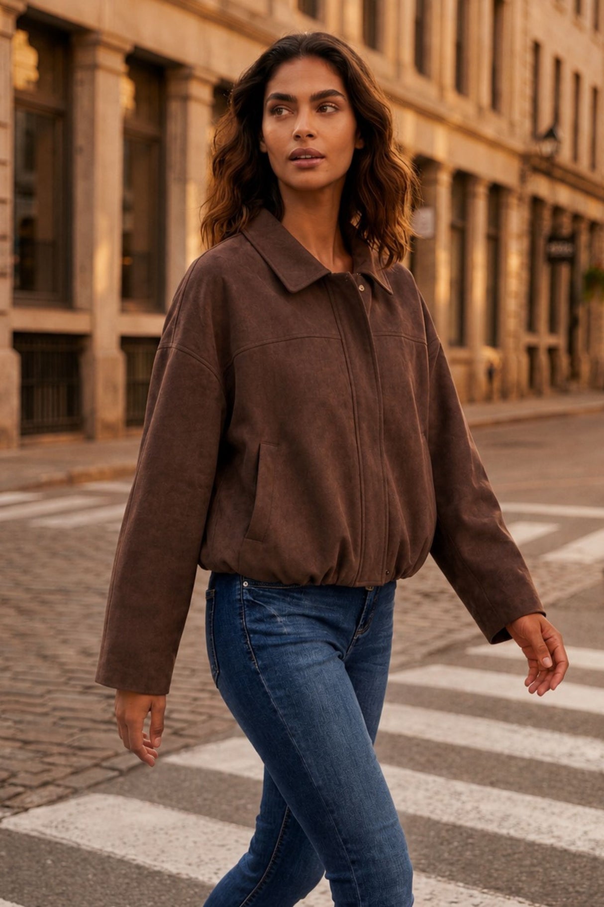 Valerie Brown Faux Suede Zip Jacket