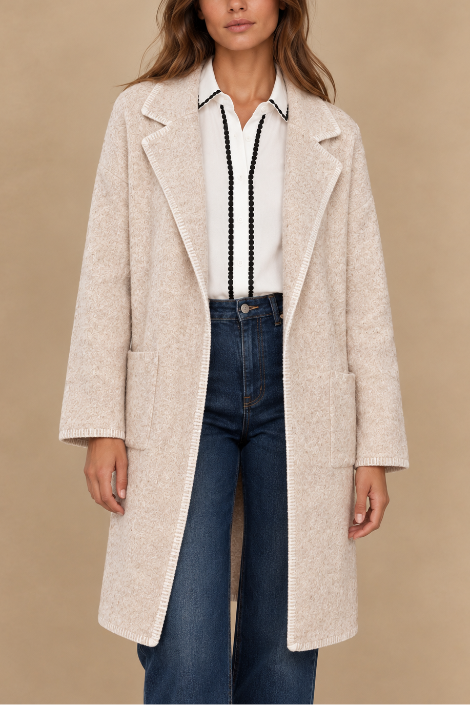 Solana Veste Cardigan Tricot Coutures Contrastées Poches Femme