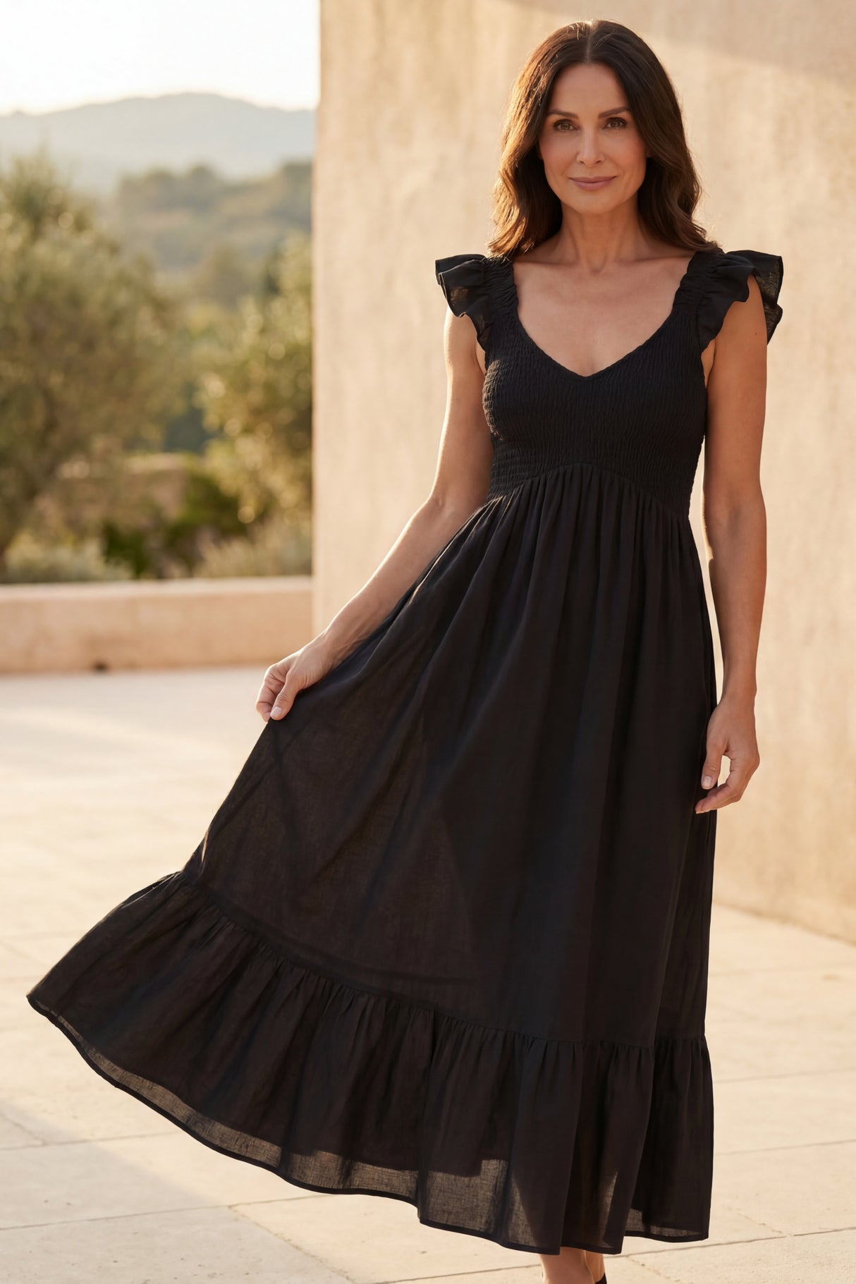 Willow Robe Longue Smockée Volants