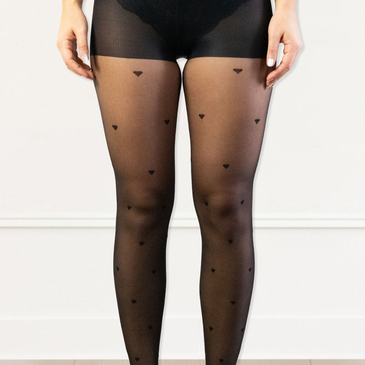 Tights Women's Sheer Black Tights – Heart Print Pantyhose, High