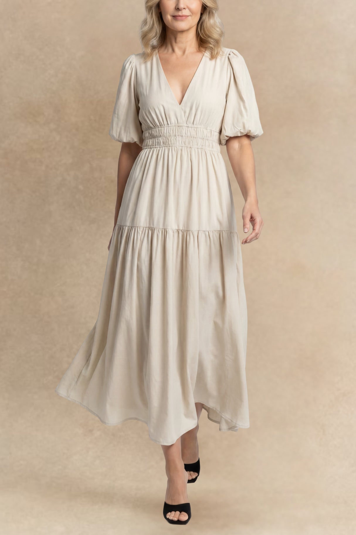 Zoe Tiered Puff Sleeve Midi Dress