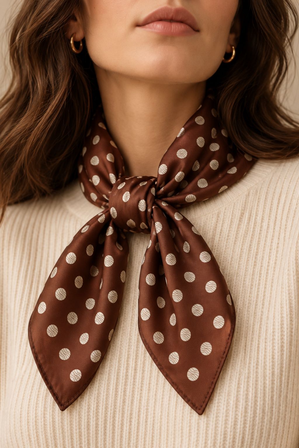 Brown Polka-Dot Square Scarf
