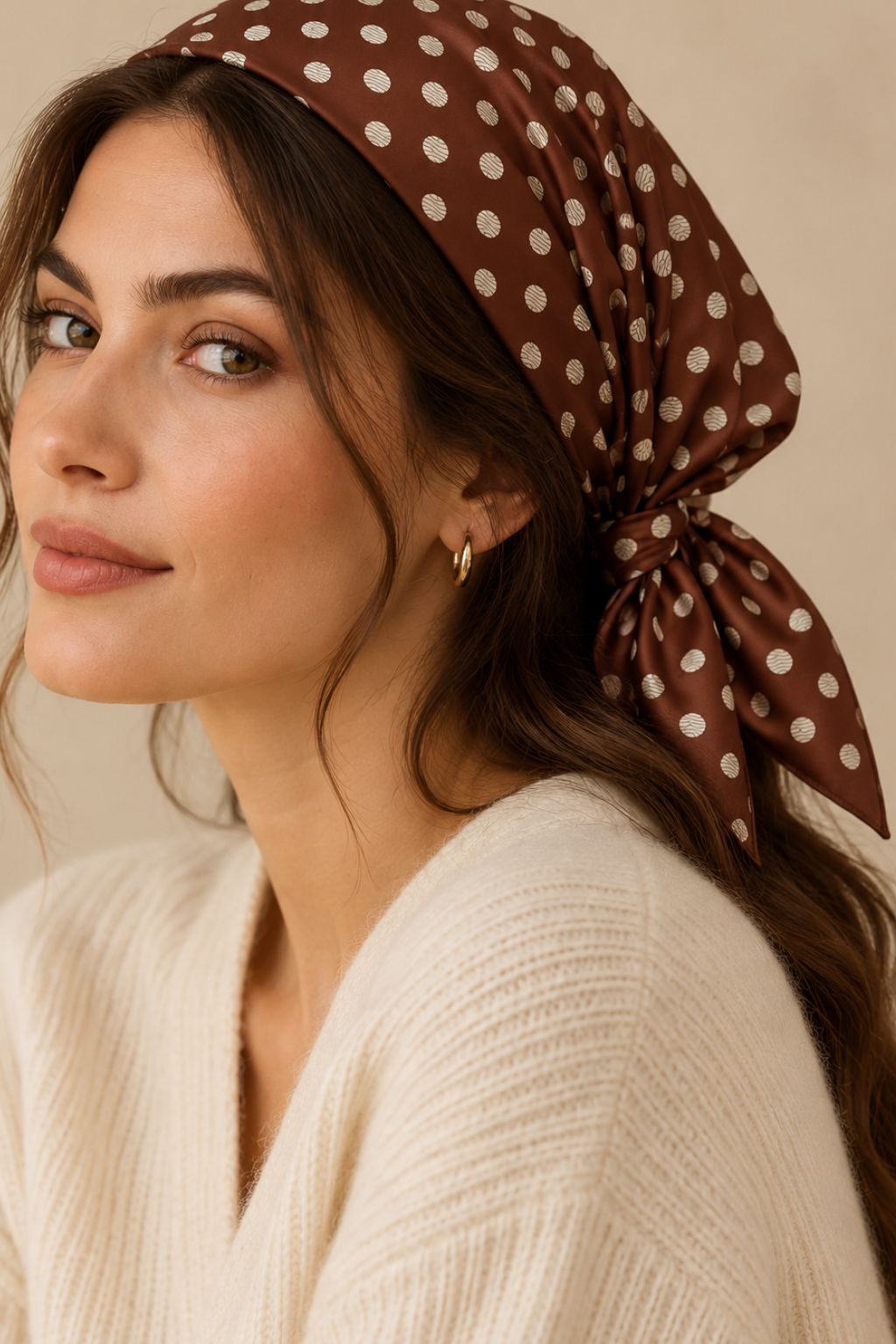 Brown Polka-Dot Square Scarf
