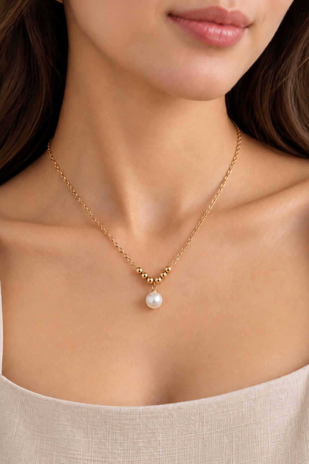 Gold-Tone Beaded Pearl-Effect Pendant Necklace
