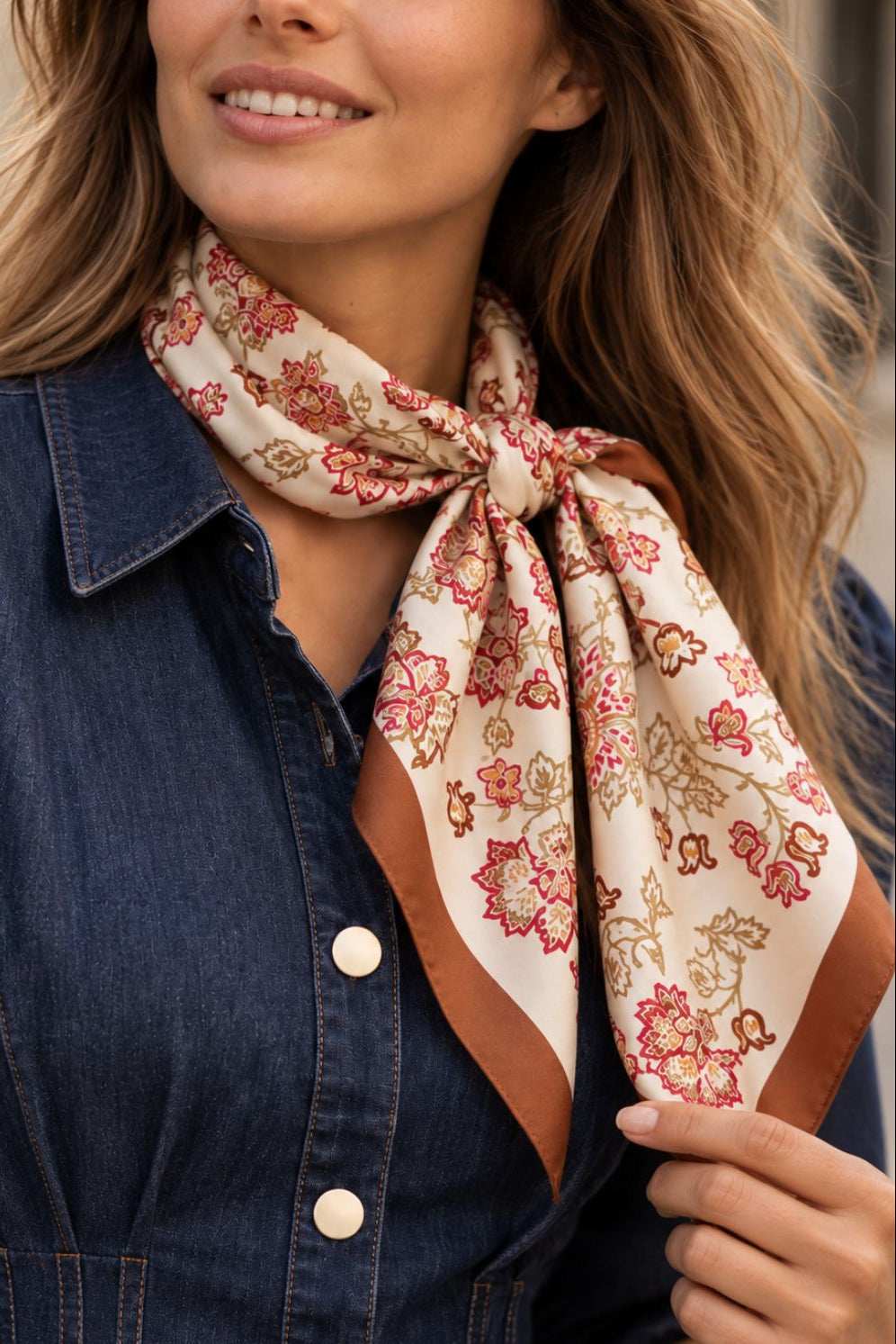 Foulard Carré Brun Motif Floral