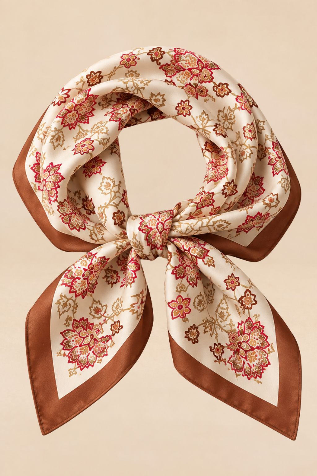 Foulard Carré Brun Motif Floral
