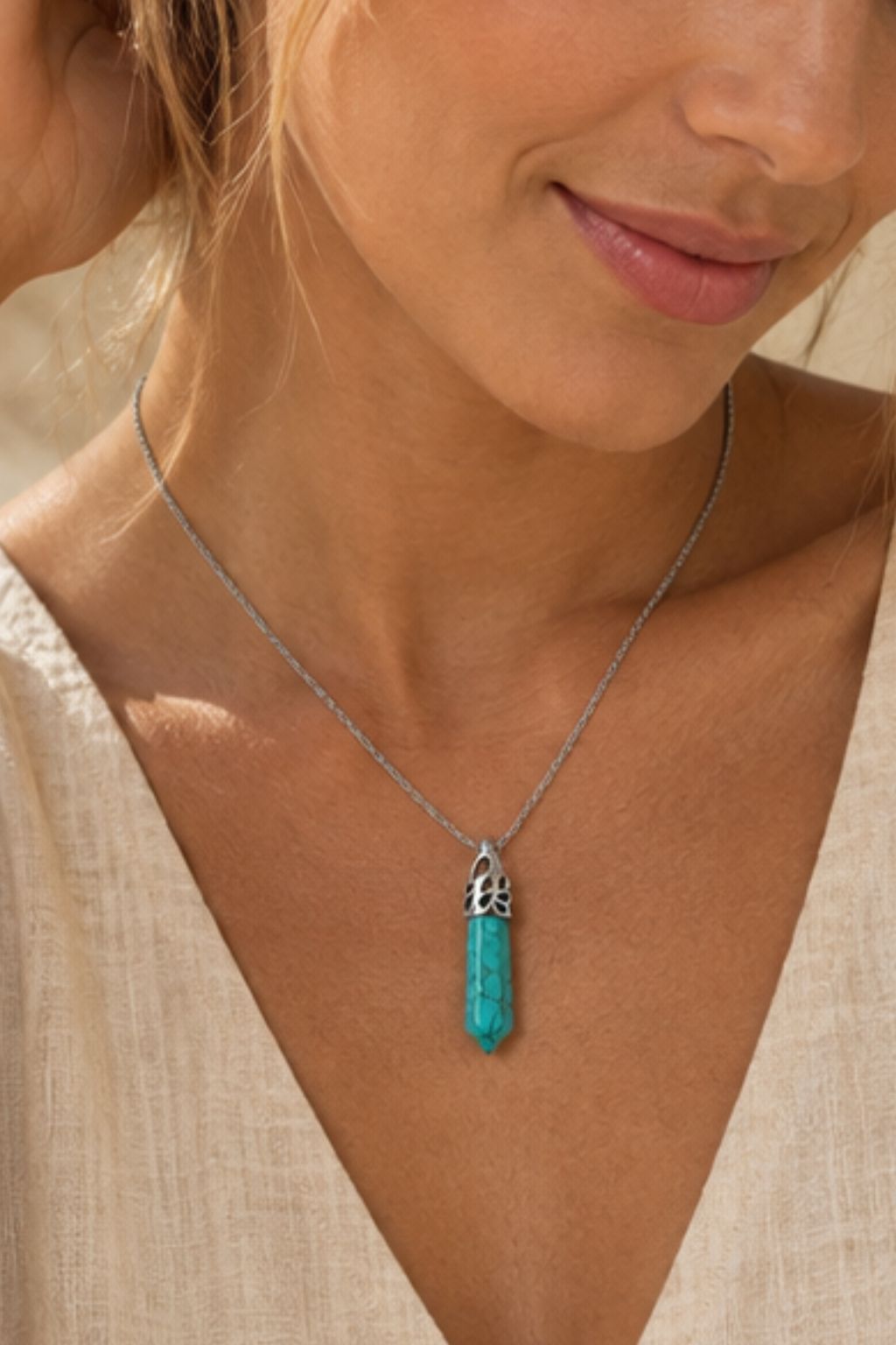 Natural Turquoise Crystal Necklace silver