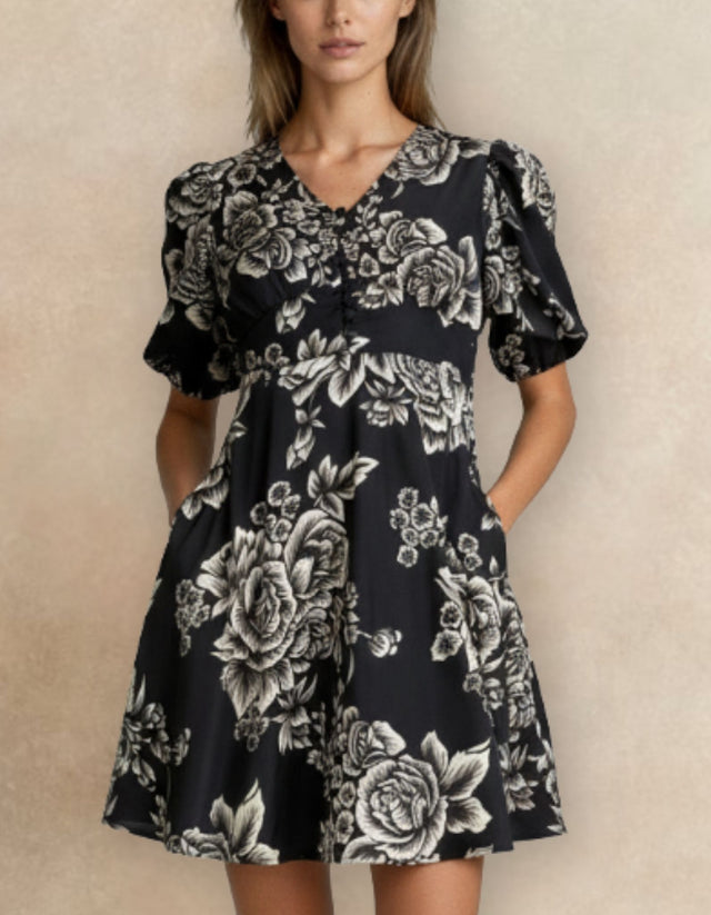 Lottie Black Floral Fit & Flare Dress