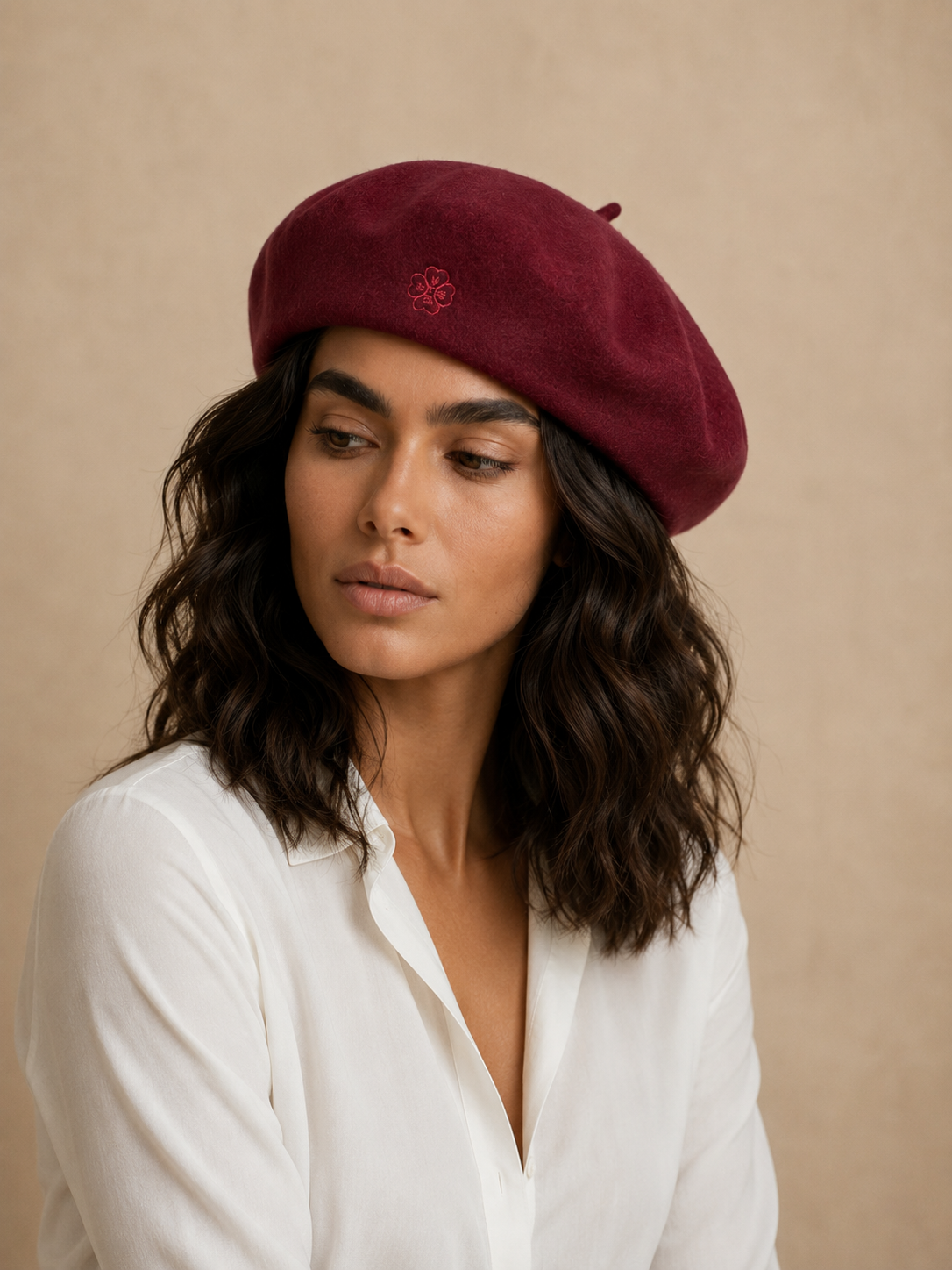 Pampidou Classic Wool Beret Tonal Embroidery Many Colors